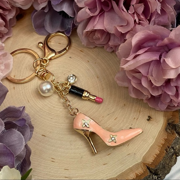 Glam Keychain with Pink High Heel Shoe & Lipstick - Picture 8 of 15